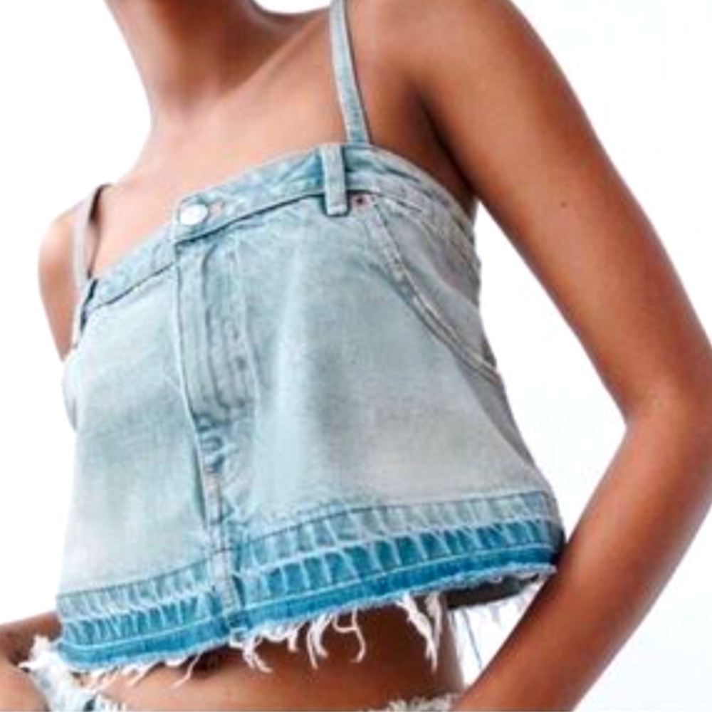 ZARA TRF DENIM SKIRT EFFECT CROP TOP
